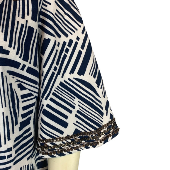 Trina Turk Womens Lek Bamboo Forest Shift Dress White Blue Geometric Sequin M/L - Picture 3 of 12